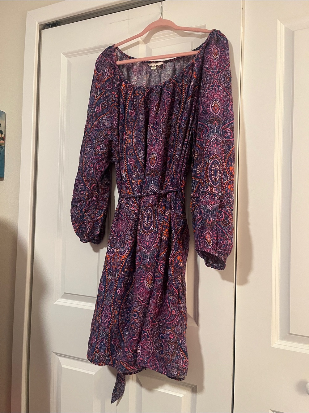 Terra & Sky Purple Paisley Long-Sleeve Belted Dress